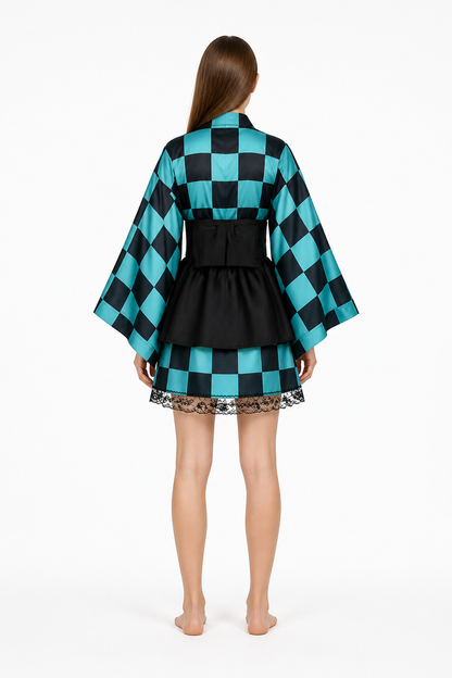 Tanjiro Kimono-Style Cosplay Dress with Lace back view