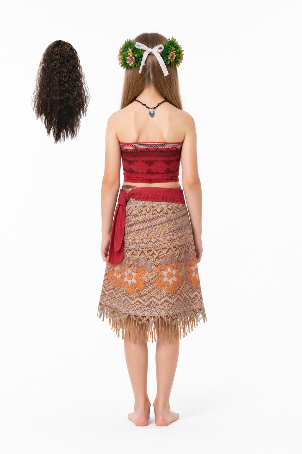 Children's Moana Carnival Costume with Wig and Necklace back view
