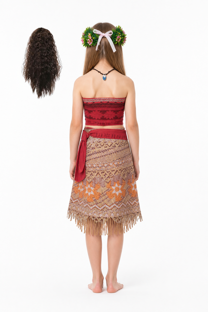 Children's Moana Carnival Costume with Wig and Necklace back view