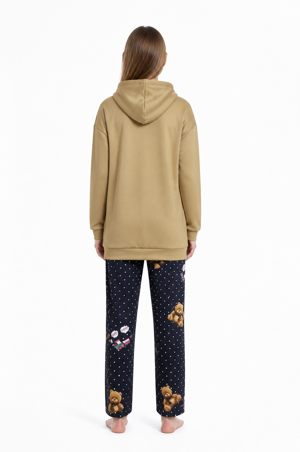 2-Piece Bear-Print Hooded Pajama Set back view
