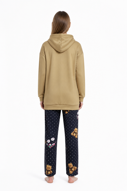 2-Piece Bear-Print Hooded Pajama Set back view