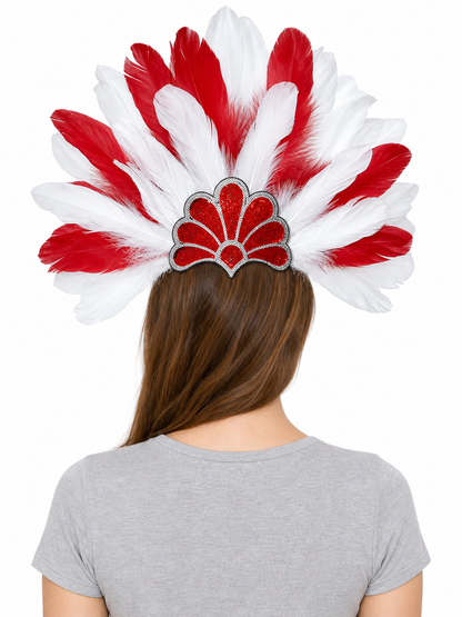 Carnival headpiece with red and white feathers