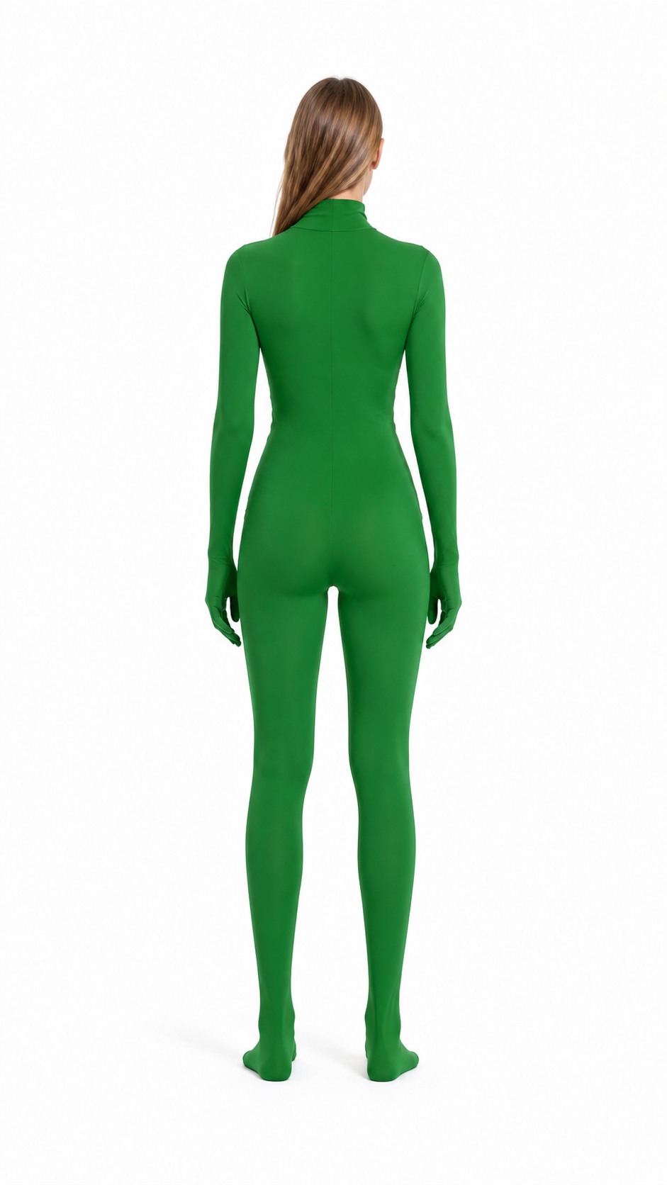 Green Jumpsuit with Covered Hands and Feet back view