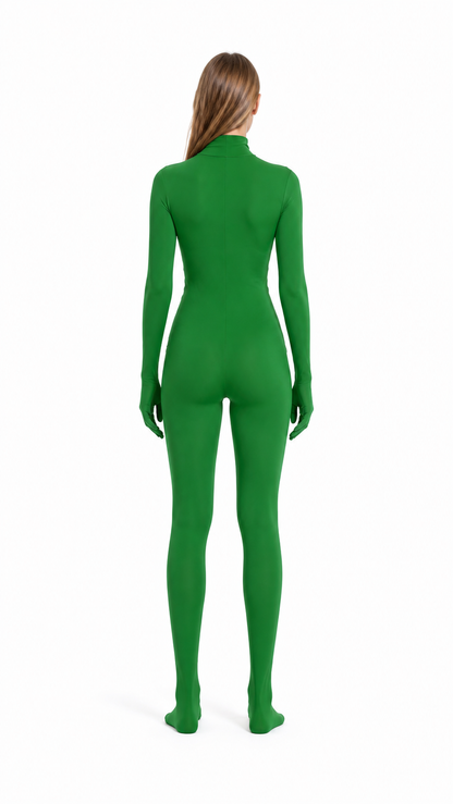 Green Jumpsuit with Covered Hands and Feet back view