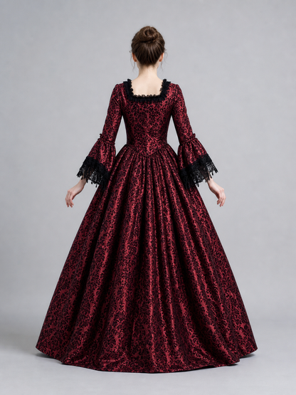 Renaissance-Style Dress with Lace and Long Sleeves back view 2
