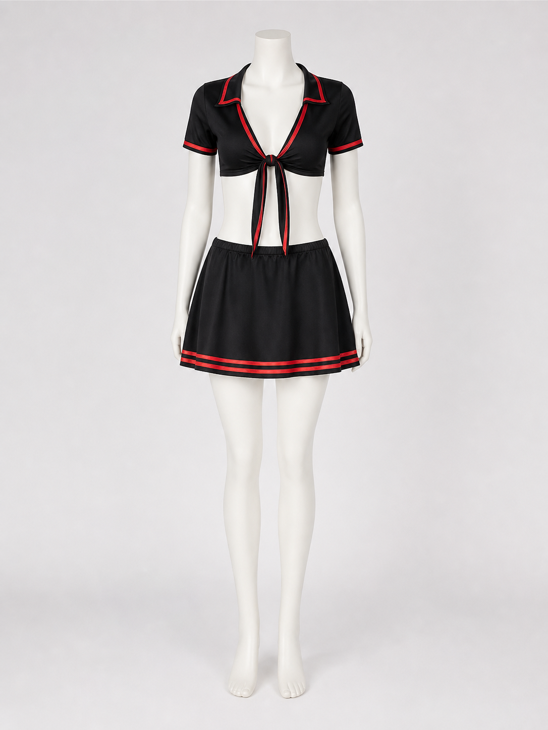 Black Medical Staff Costume with Red Trim back view