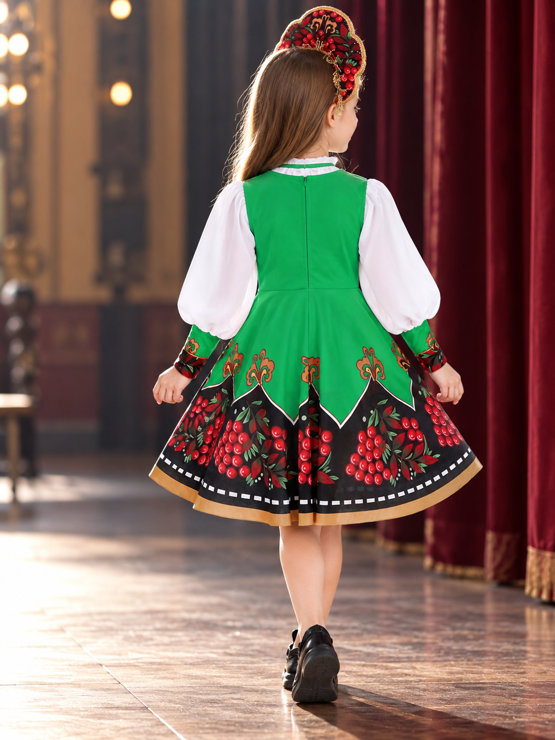Children’s Stage Costume: Sundress and Kokoshnik back view