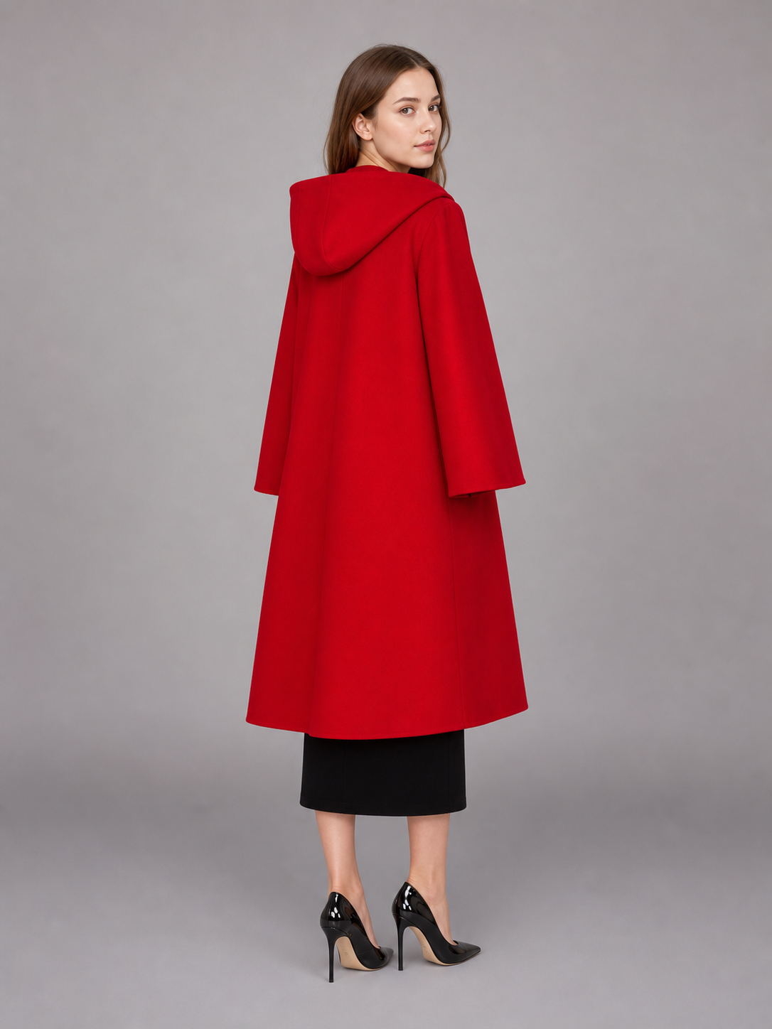 Long red hooded carnival cloak