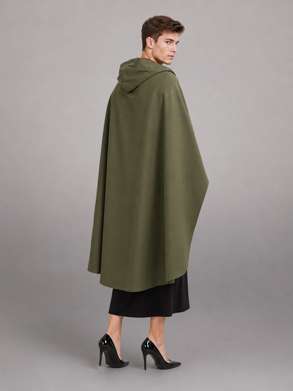 Medieval Hooded Cloak, Olive Green Full-Length Cape with Pointed Hood and Front Tie for Cosplay and Role-Playing