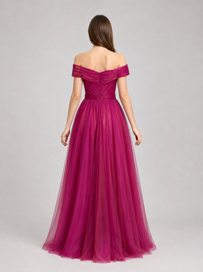 Off-the-Shoulder Evening Dress with Draping