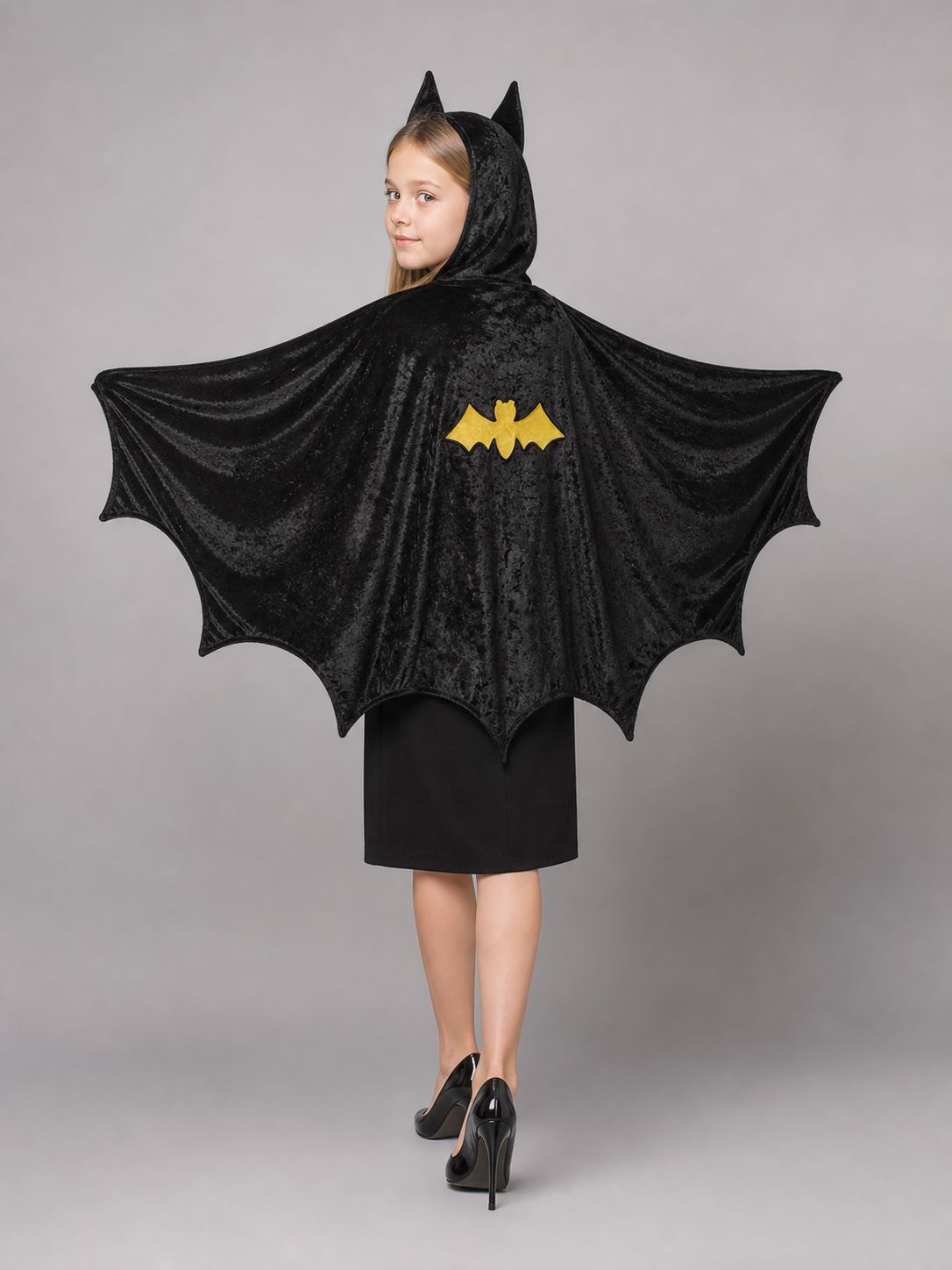 Black Carnival Cape with Hood and Bat Wings