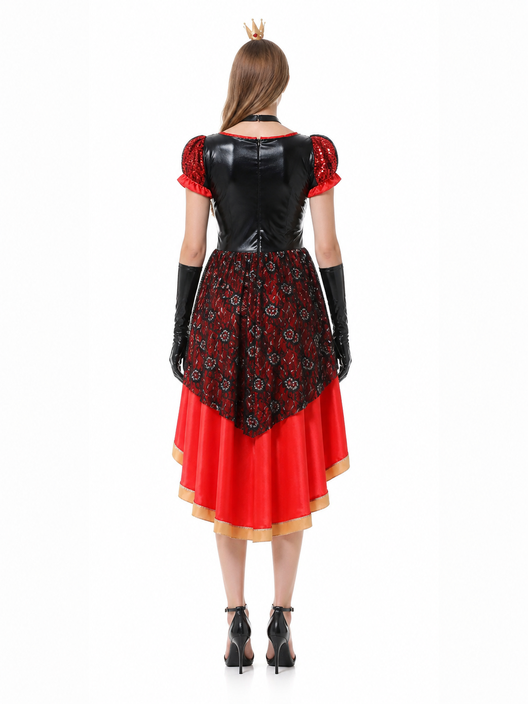 Red and Black Stage Dress with Gold Trim back view