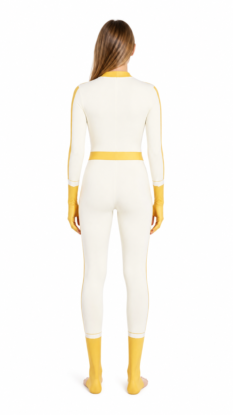 Princess Peach cosplay jumpsuit with a floral pattern back view