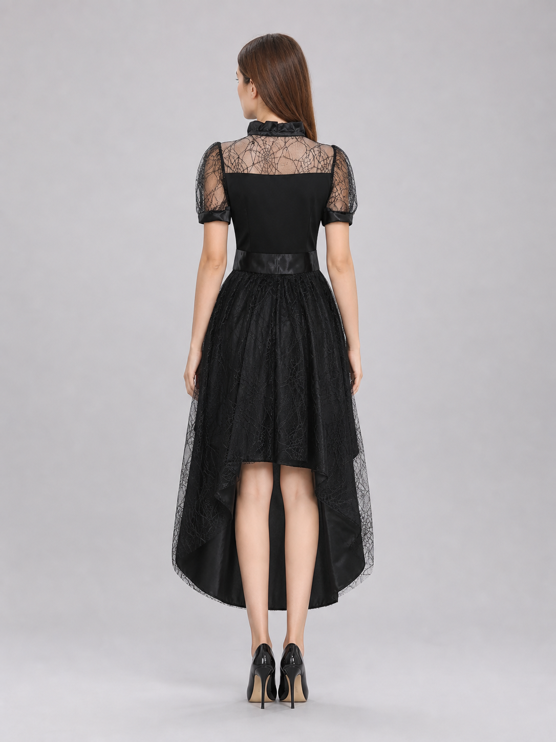 Black Witch Dress with Bow and Lace Insert