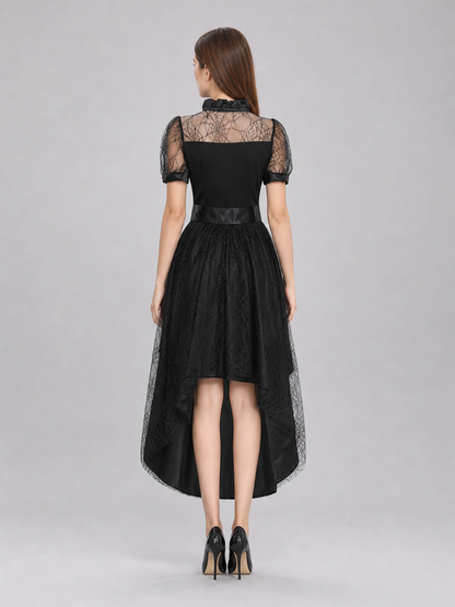 Black Witch Dress with Bow and Lace Insert