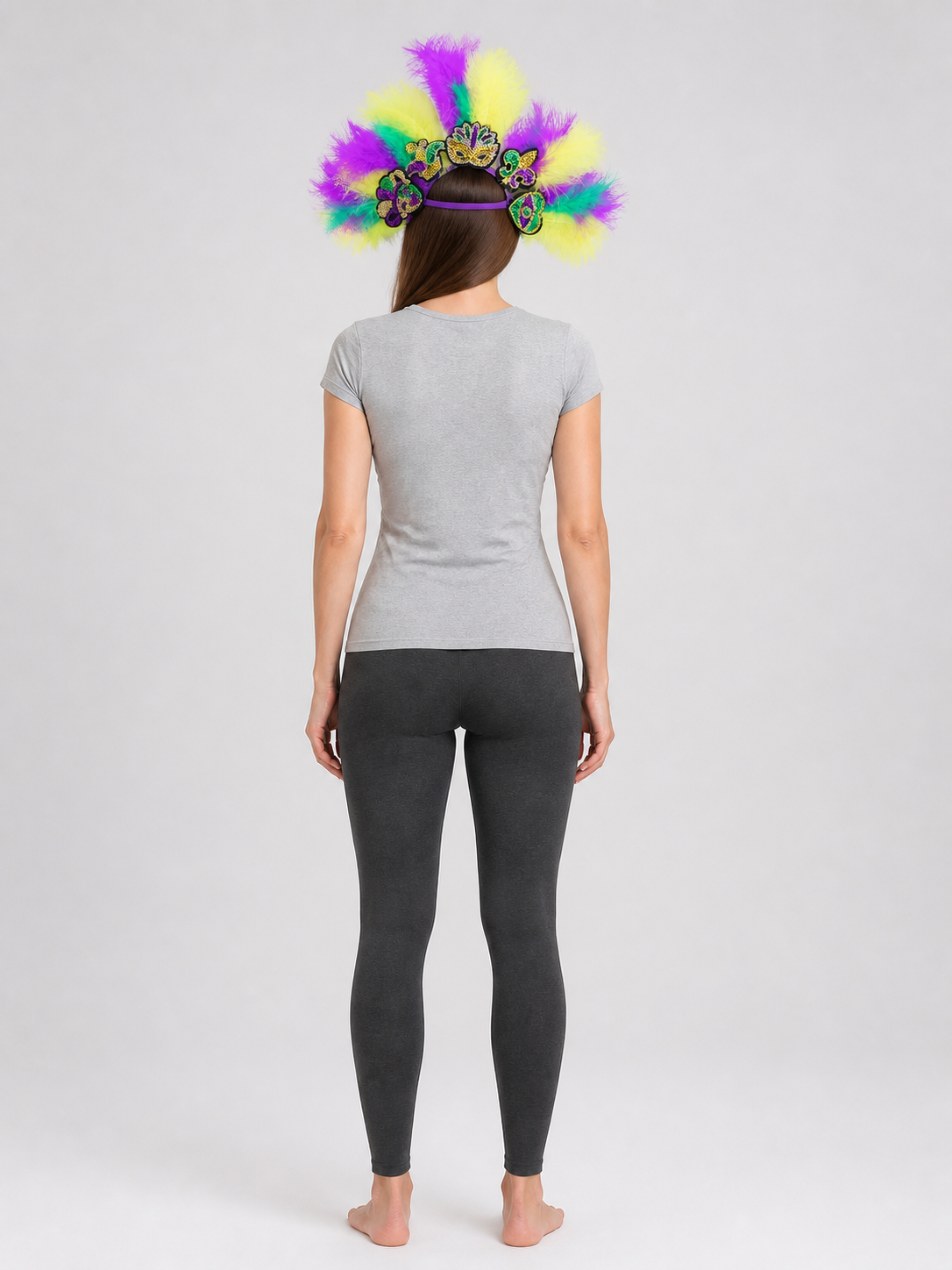 Halloween Carnival Headpiece with Feathers and Mask back view
