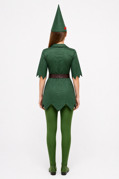 Peter Pan Cosplay Costume with Hat and Pants back view