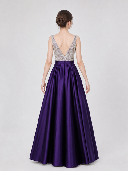 Floor-Length Evening Dress with a V-Neckline