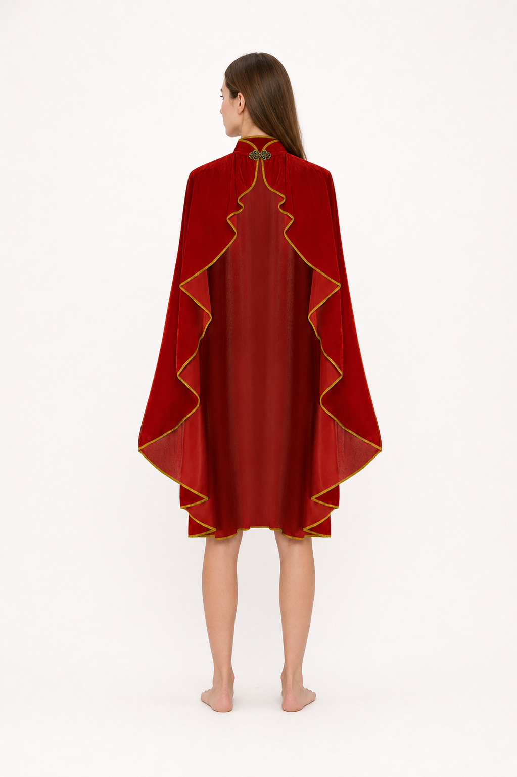 Cape with Stand-Up Collar and Gold Trim for Cosplay back view