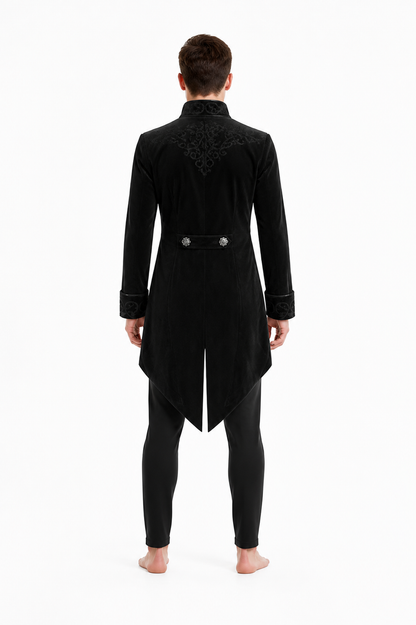 Black Tailcoat with Embroidery and Stand Collar back view
