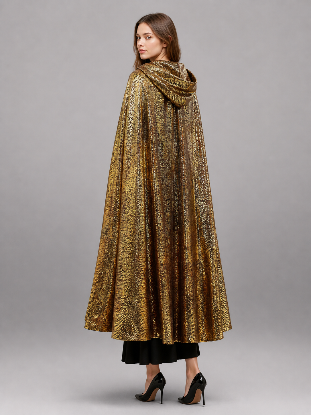 Black and Gold Hooded Carnival Cloak