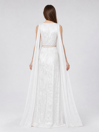 White Long Greek-Style Dress with a High Slit