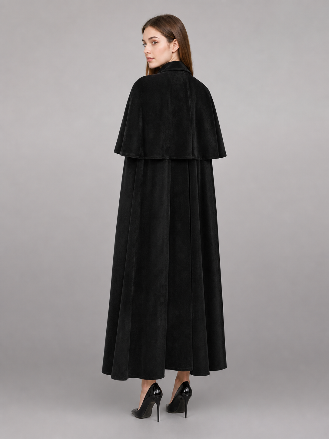 Black Carnival Cloak with Turn-Down Collar