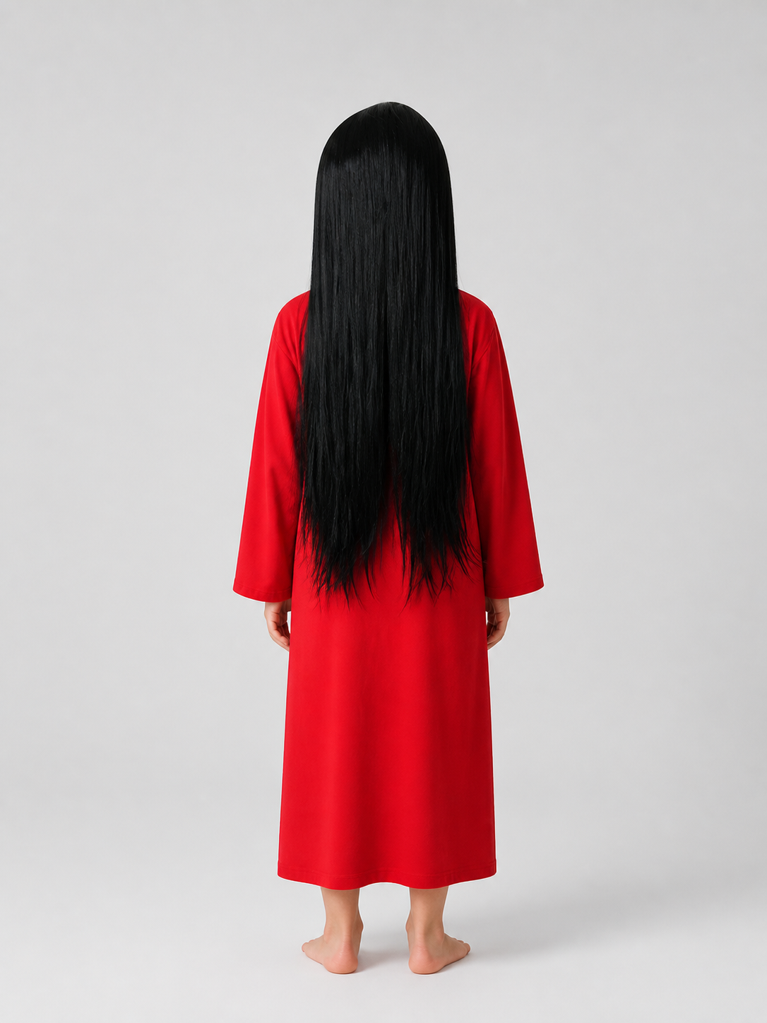 Long Straight Black Wig, 75 cm, Carnival Costume back view