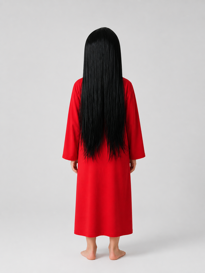 Long Straight Black Wig, 75 cm, Carnival Costume back view