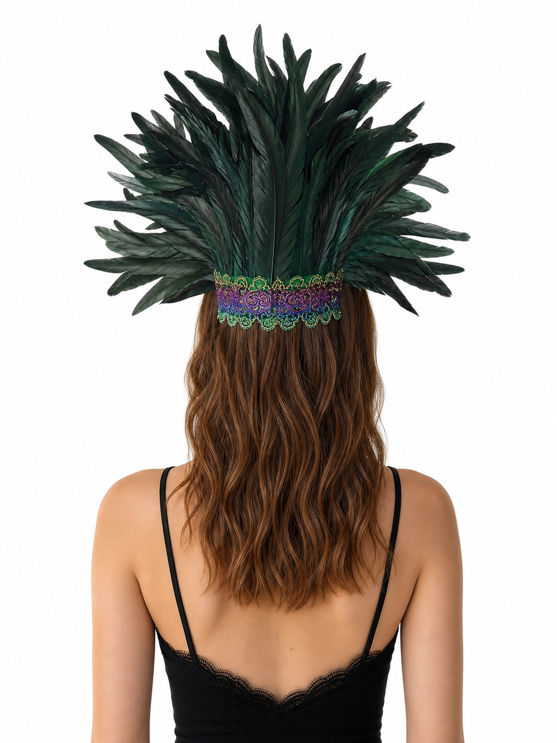 Masquerade headdress with green feathers
