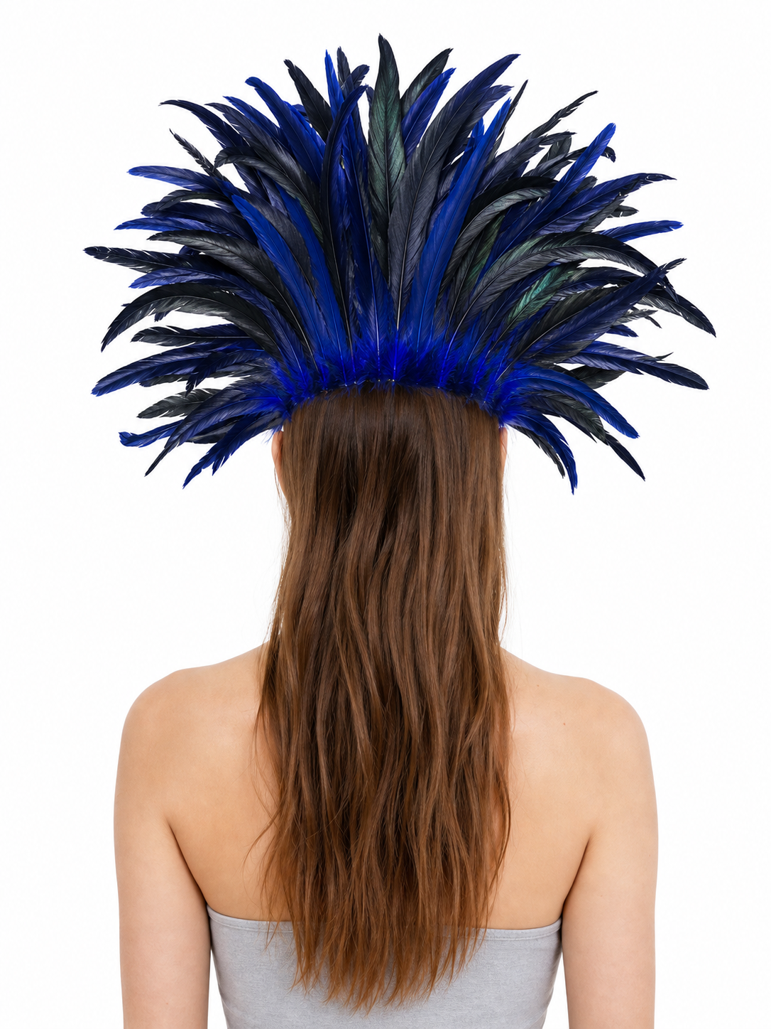 Carnival Headpiece with Blue-and-Black Feathers and Mask