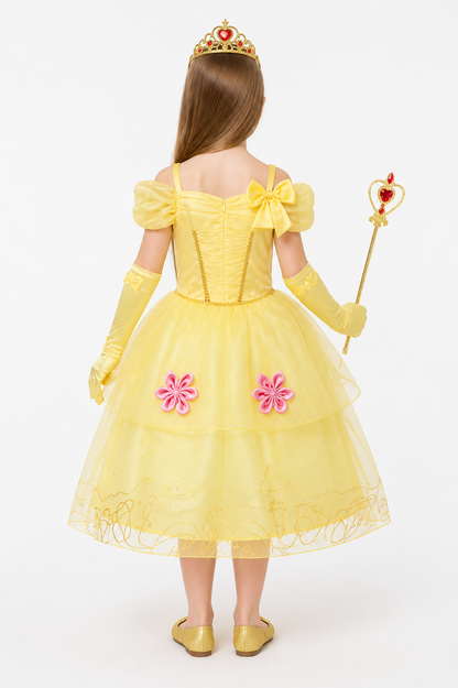 Princess costume with a full skirt and crown for Halloween back view