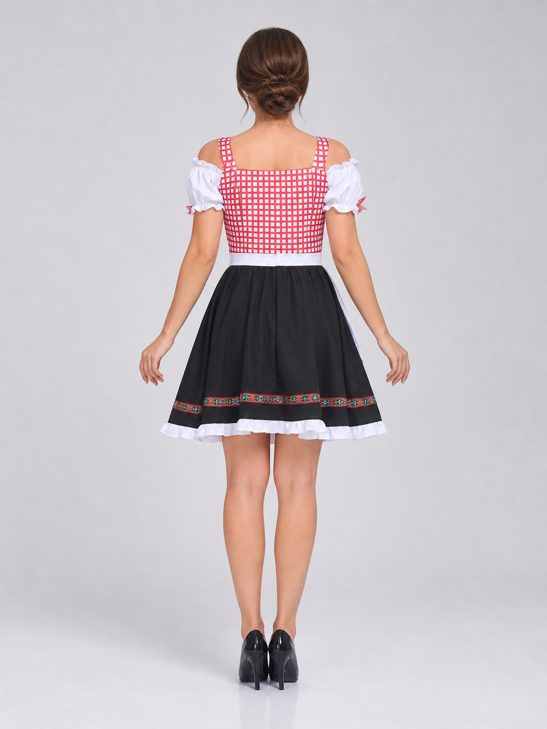 Folk-Style Dress with Apron and Full Skirt