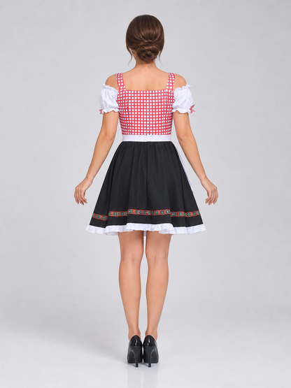 Folk-Style Dress with Apron and Full Skirt