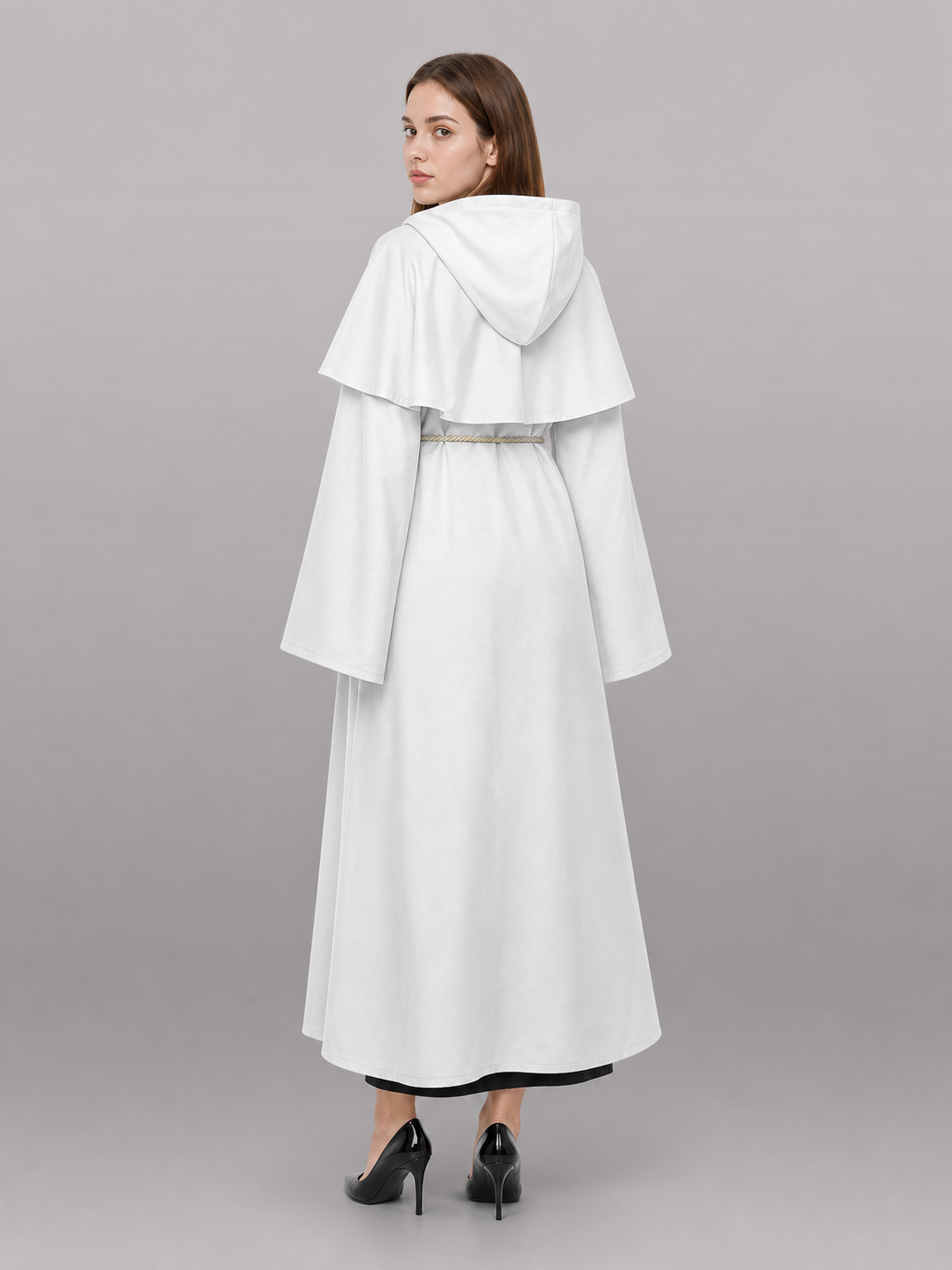 White hooded carnival cloak for cosplay
