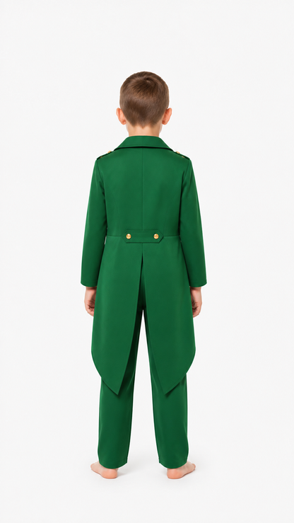 Men's Dark Green Tailcoat with a Fold-Down Collar back view