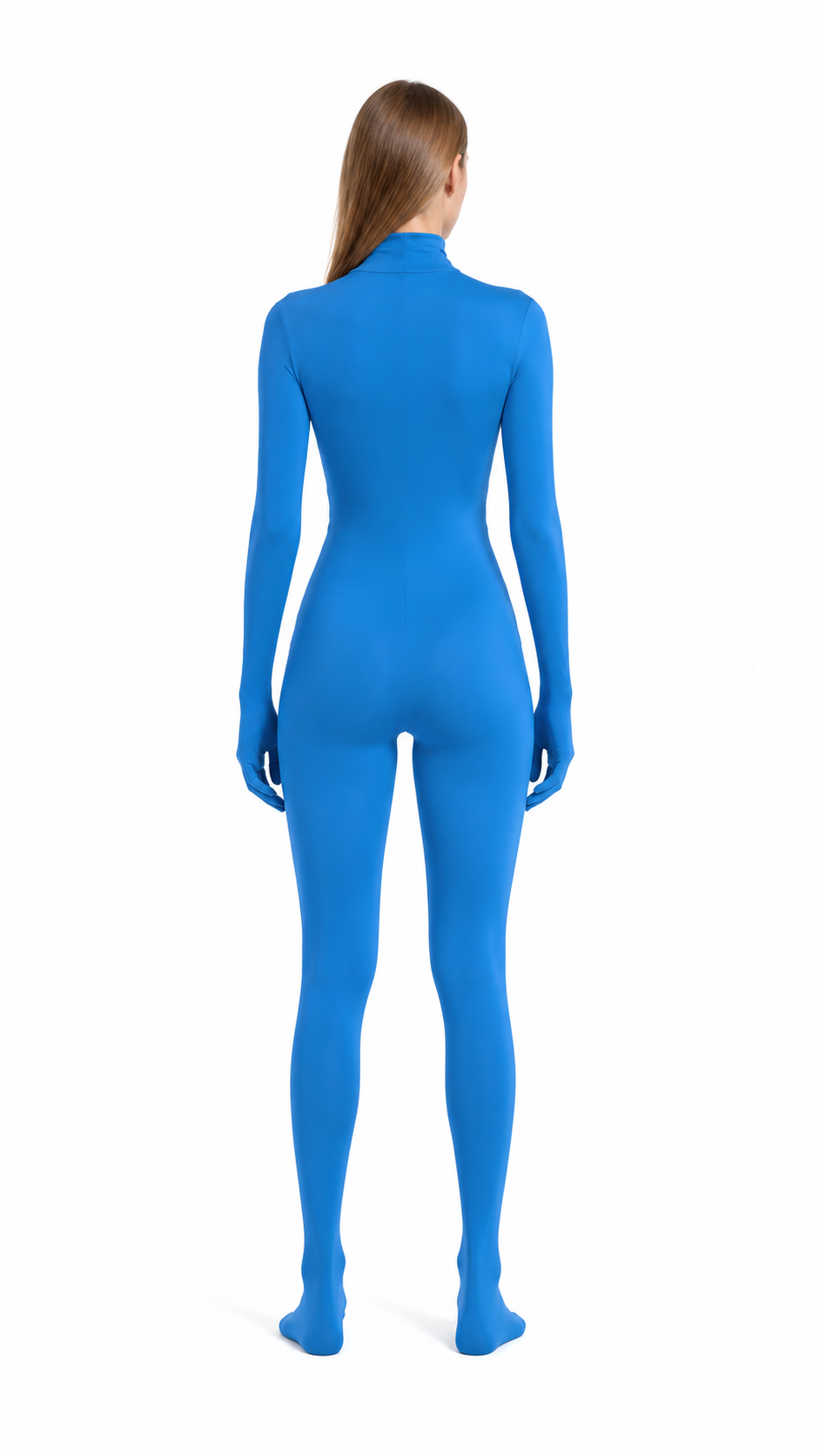 Blue Jumpsuit with Covered Hands and Feet back view