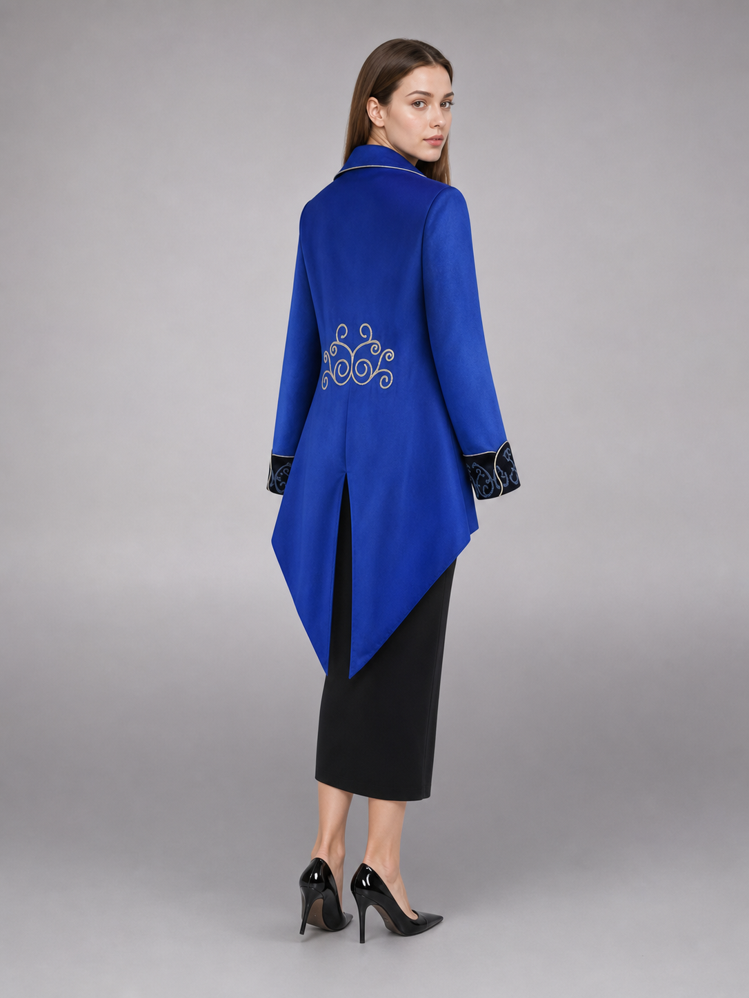 Long blue carnival cape with embroidery