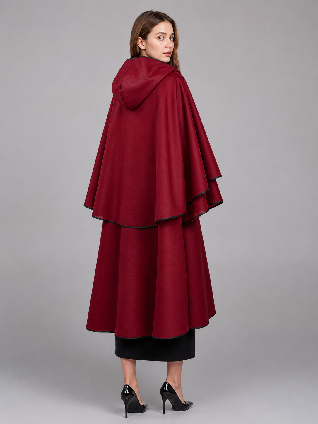 Long Burgundy Carnival Cloak with Hood