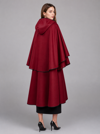 Long Burgundy Carnival Cloak with Hood