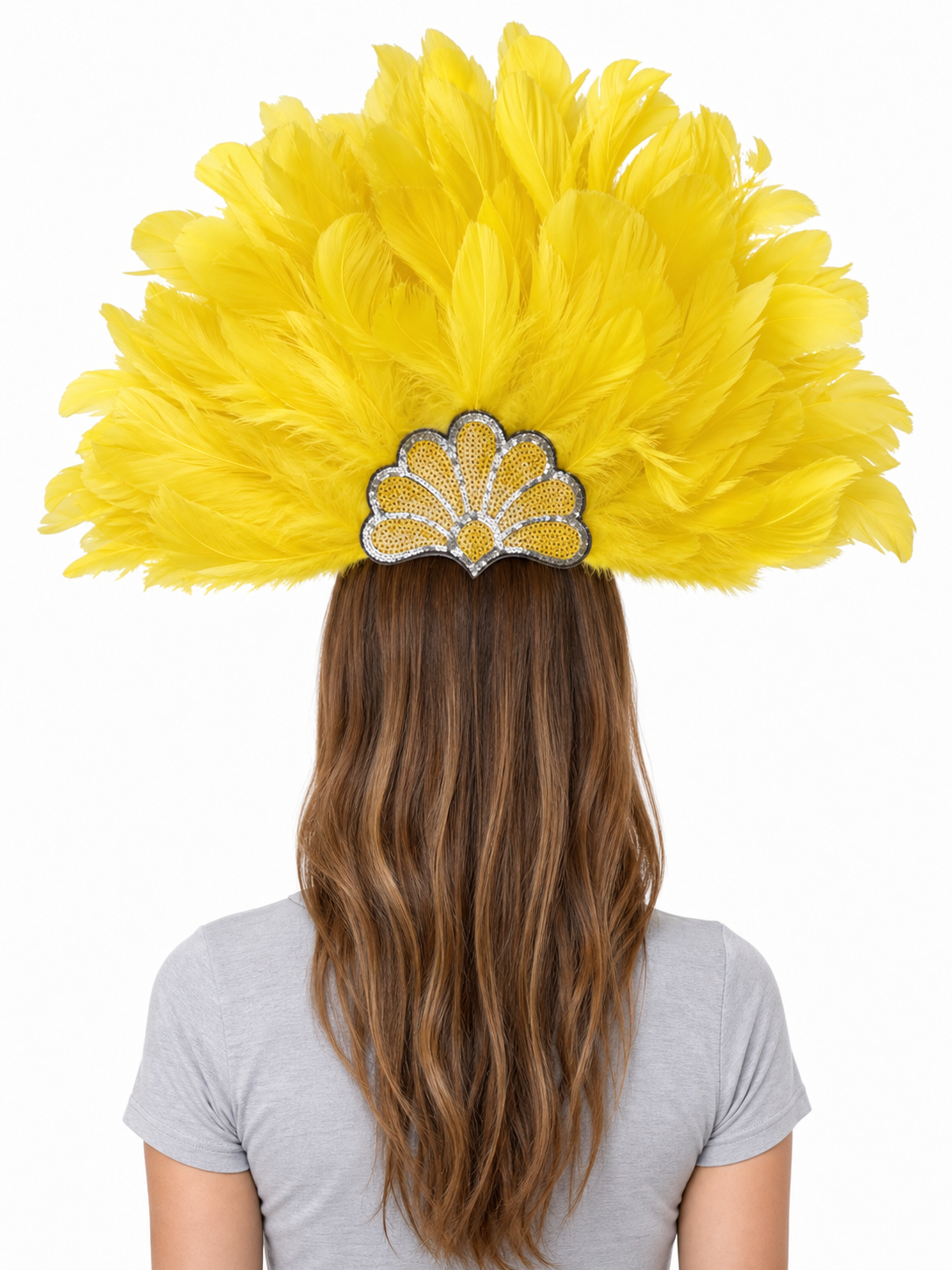 Yellow Carnival Headpiece with Gold Fan