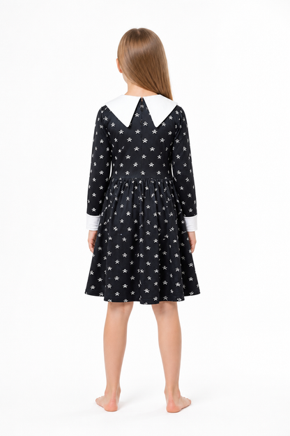 Children’s Halloween costume dress with skeleton print back view