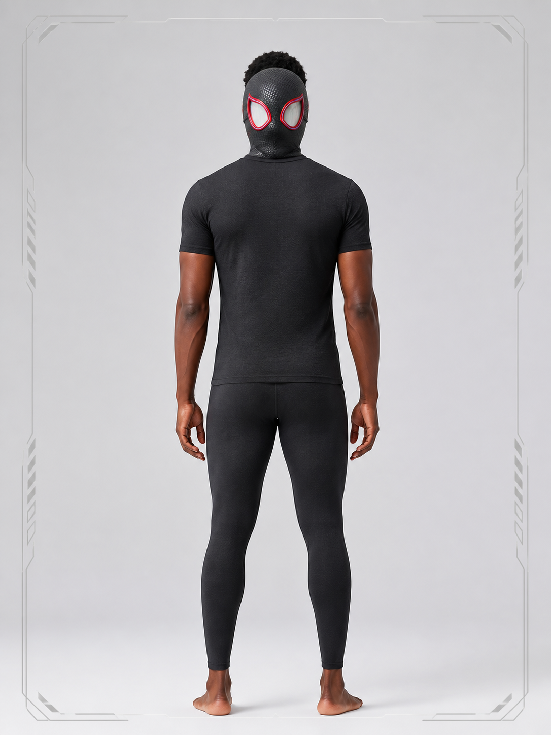 Black Cosplay Mask with Web Pattern and White Eyes back view