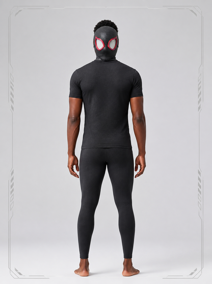 Black Cosplay Mask with Web Pattern and White Eyes back view