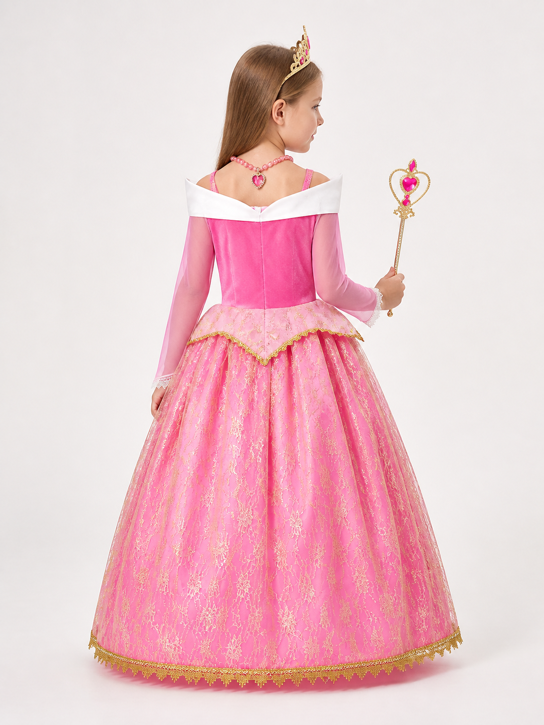Pink and Gold Princess Costume with Accessories back view