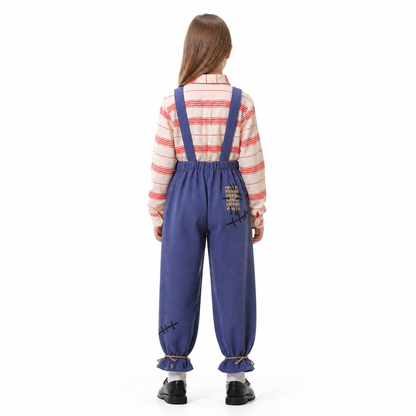 Scarecrow Jumpsuit with Patches and Cross Stitches back view