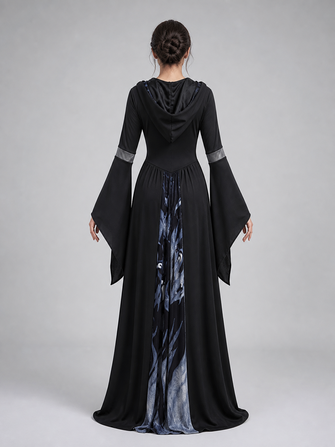 Gothic cosplay dress with hood and skulls