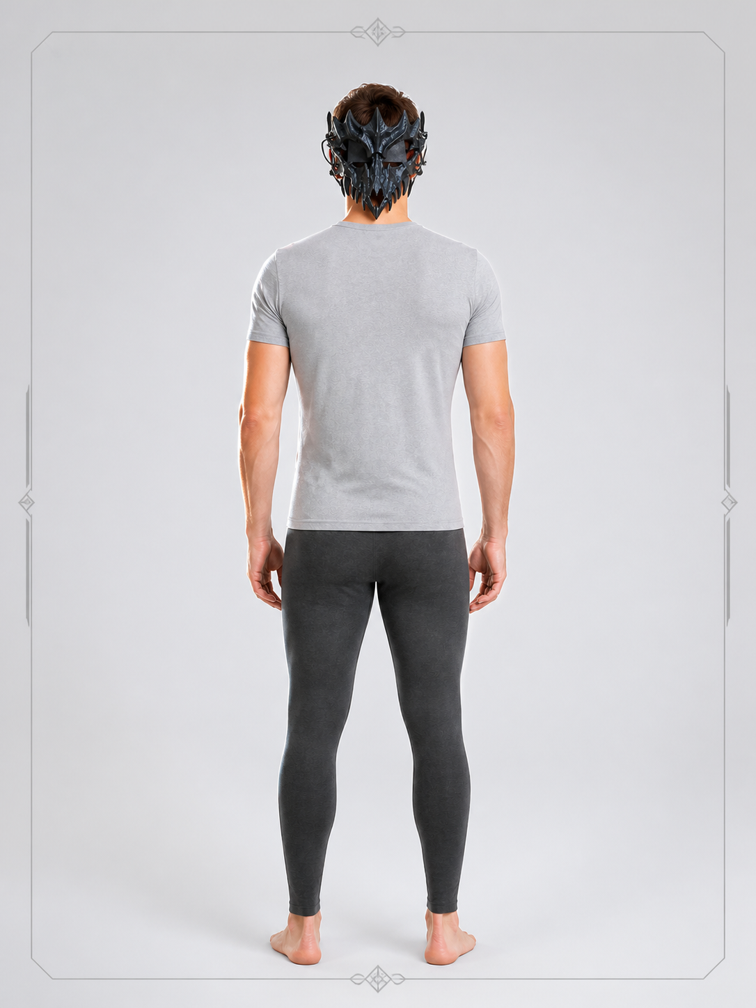 Black Halloween Skeleton Mask, Spike-Studded Half Mask back view