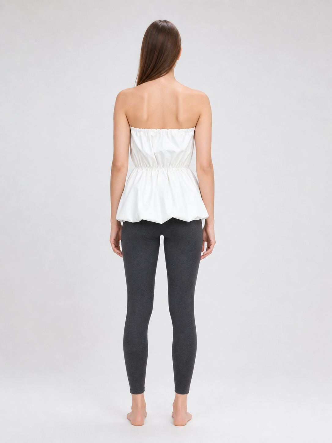 White Strapless Bustier Top with Draped Peplum