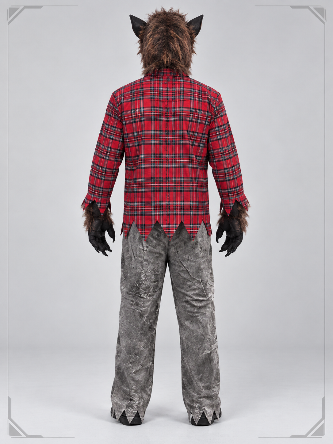 Werewolf Costume with Fur Mask and Plaid Shirt